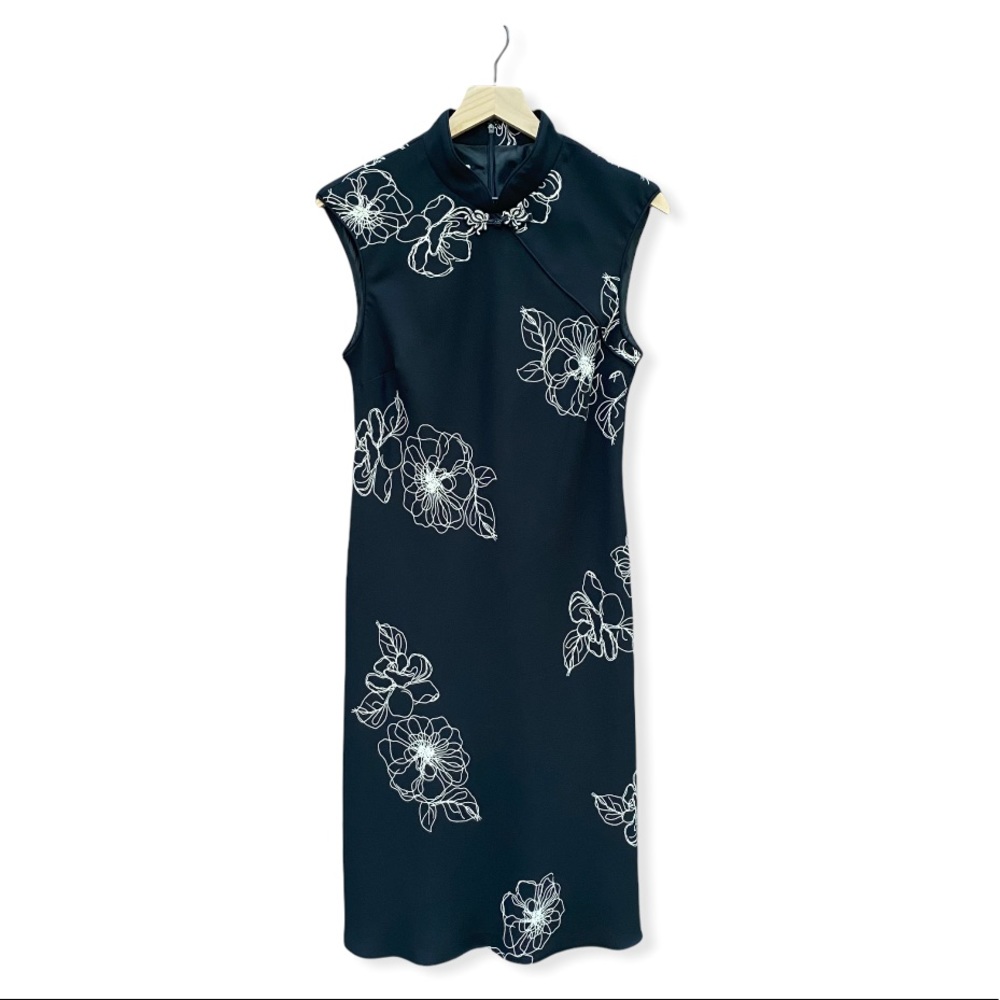 Evan-Picone Black Chinese Qipao Cheongsam Dress in Black Sz 12
